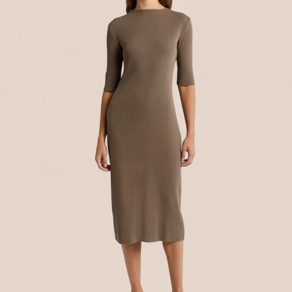 Vince | Quarter Sleeve Knit Sweater Midi Dress | Putty | Women’s Large